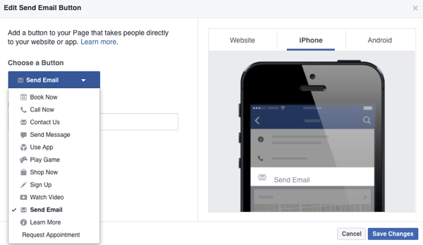 facebook page with cta on mobile