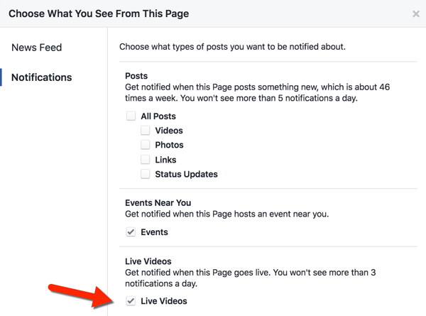 facebook page notifications