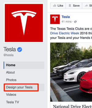 tesla facebook custom tab