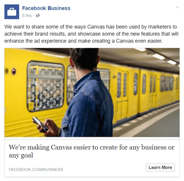 facebook canvas ads features