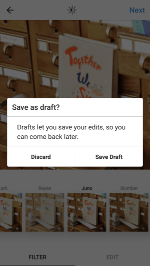 instagram save draft feature