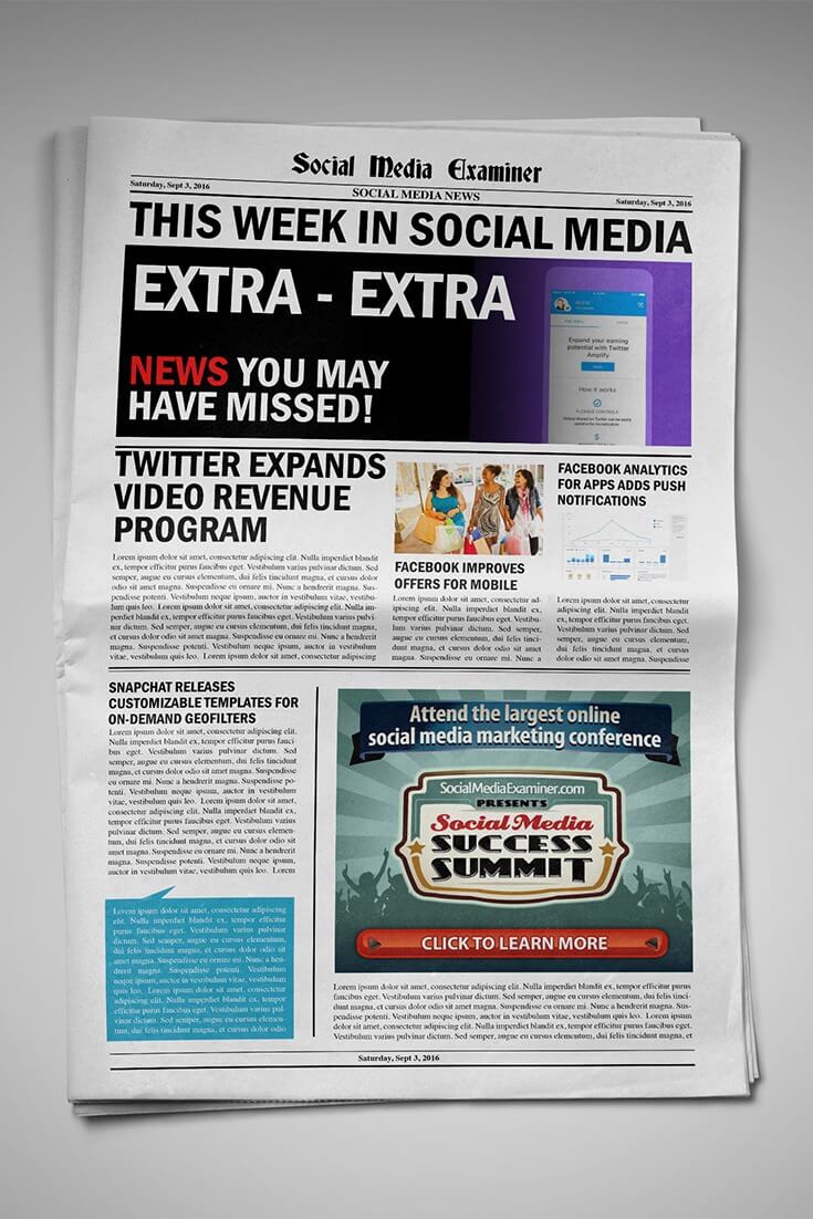 Twitter Opens Pre-Roll Video Ads and Video Revenue Sharing and other social media news for September 3, 2016.