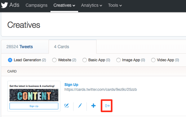 export leads from twitter lead generation card