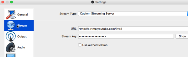 youtube live setup with open broadcast software