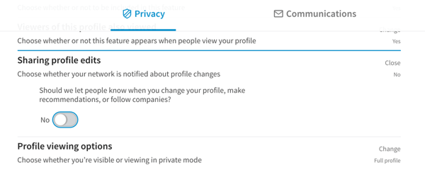 linkedin profile edits notifications