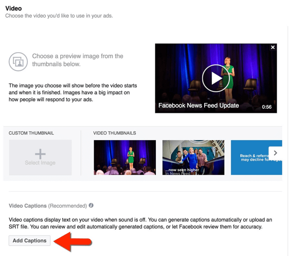add captions to facebook video ad