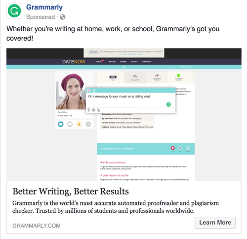 grammarly facebook ad