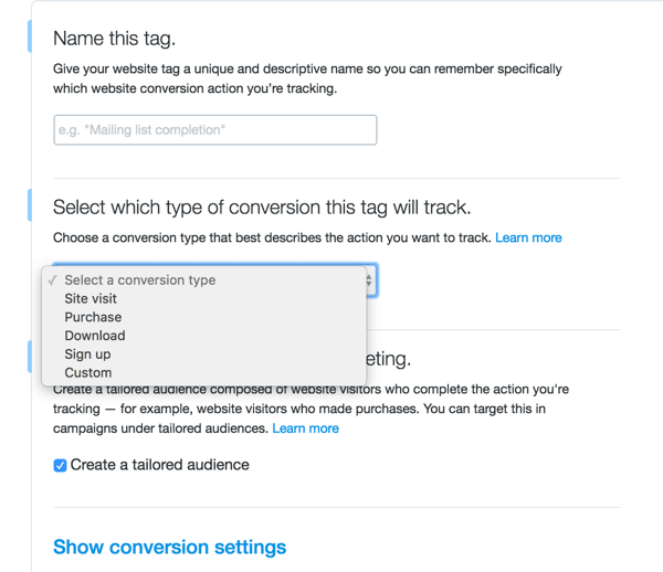 twitter ads set up conversion event