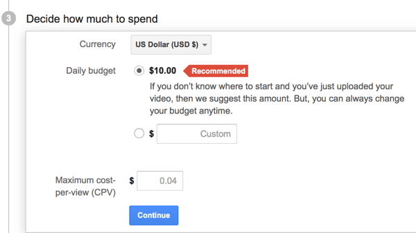 youtube ad determine an ad budget