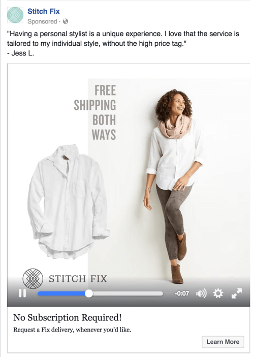 stitch fix facebook video ad retargeting