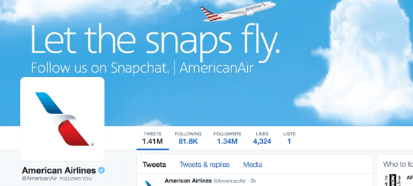 american airlines twitter image with snapchat