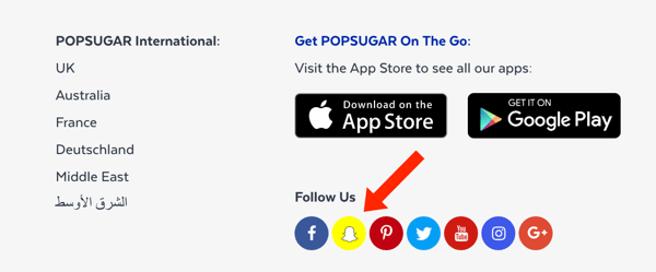 Popsugar Snapchat Symbol auf der Website