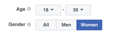 facebook ad targeting for gender and age range