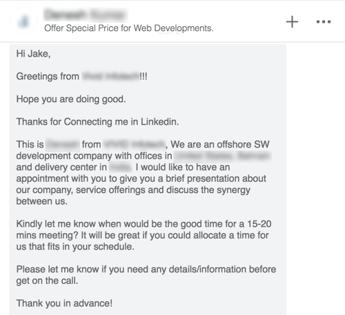 linkedin cold pitch example