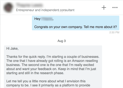 linkedin personal message example