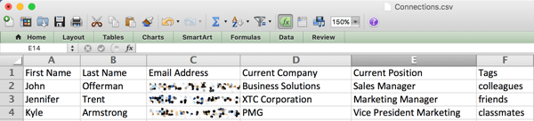 linkedin connections csv file