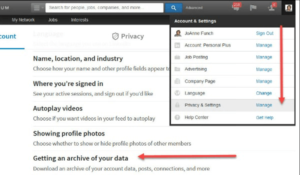 linkedin download archive