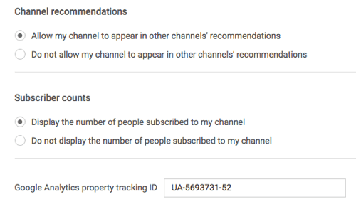 google analytics tracking id in youtube settings