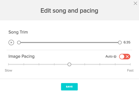 animoto edit song and pacing