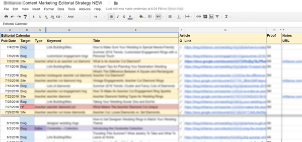 google sheets content calendar