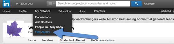 linkedin find alumni