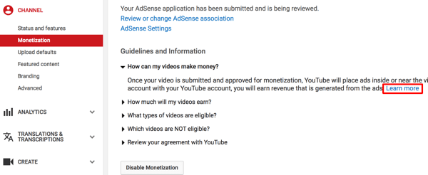 Connect youtube and adsense accounts