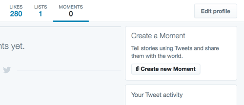 Click Create New Moments on the Moments tab of your profile.