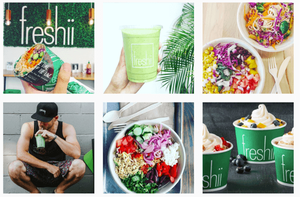 Freshii kết hợp logo của họ vào nhiều bức ảnh Instagram của họ.