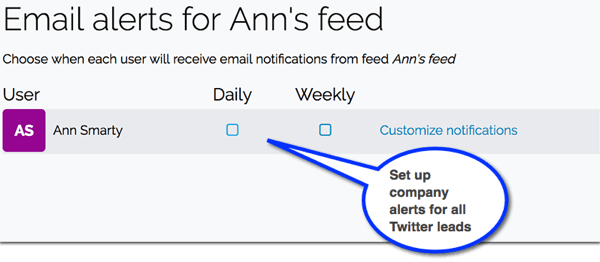 In Leadfeeder, set up email notifications for new leads coming from Twitter.