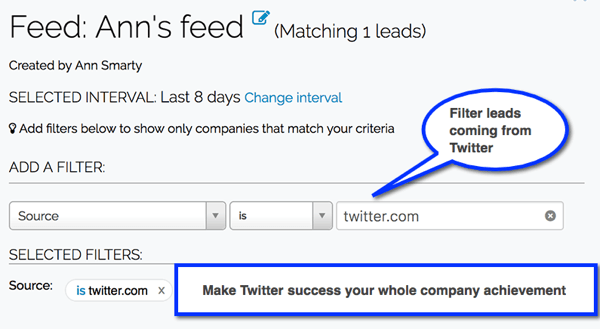 Create Leadfeeder filters to track leads coming from your social media channels.