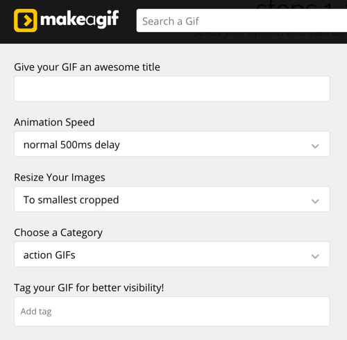 Add a name and choose speed and category options in MakeaGIF.