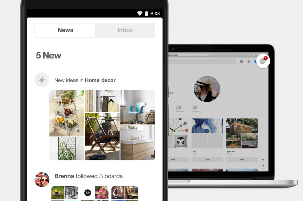 Pinterest simplified and streamlined its notification features and inbox.