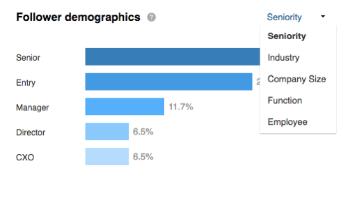 View your follower demographics broken out by seniority in the LinkedIn Followers section.