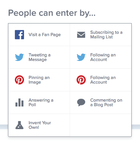 Decide how people can enter your Rafflecopter contest.