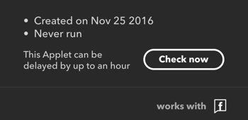 After you finish creating your IFTTT applet, click Check Now to force it to fire.