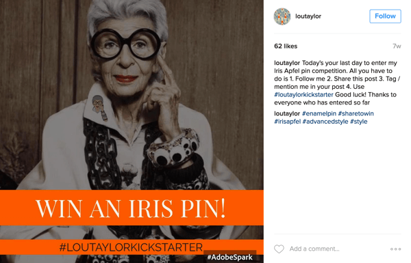 For an Instagram hashtag contest, ask users to post a photo along with your campaign hashtag.