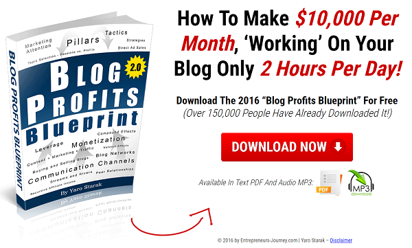 The Blog Profit Blueprint is a free report where readers can opt into Yaro's emails. 