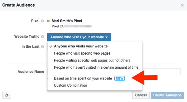 Create a custom Facebook audience based on website visit data.