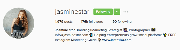 Jasmine Star's Instagram profile bio showcases her value.