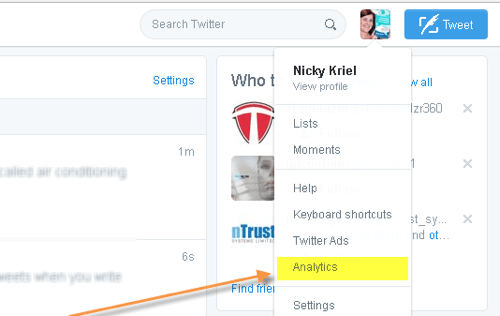 To access Twitter Analytics, click your profile photo and select Analytics.