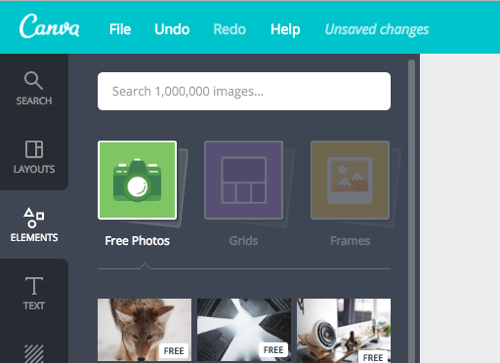 Search for a background image in Canva's Free Photos section.