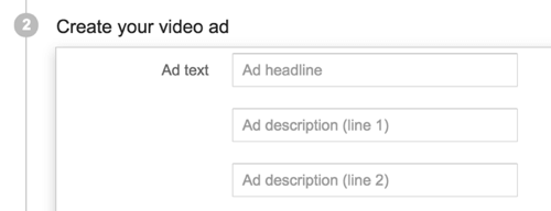 Add the copy for your YouTube ad.