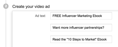 Pick a compelling headline and description for your YouTube ad.