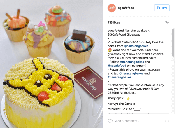 Singapore's Café Food promoted Nanatang Bakes' giveaway through their Instagram account.