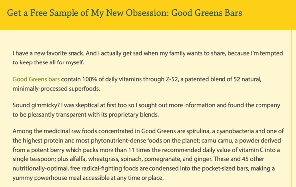Spit That Out! featured Good Greens bars on its site.
