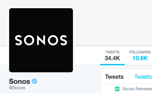 The Sonos Twitter account is verified and shows the blue Twitter verified badge.