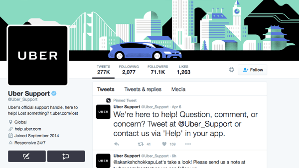 Uber has a separate Twitter handle for Uber Support.