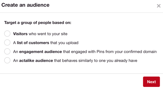 Pinterest's audiences work similarly to Facebook's custom audiences.