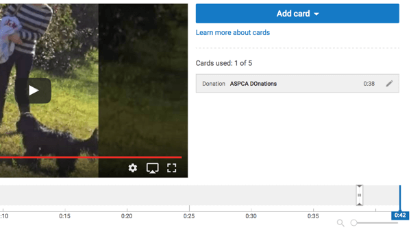 Drag the YouTube card's icon on the time marker to the spot when you want it to appear.