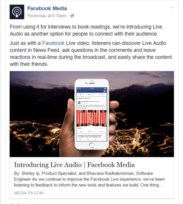 Facebook introduced a new way to go live on Facebook with Live Audio.